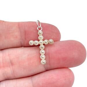 Vintage Sterling Silver 925 Flower Button Cross Pendant